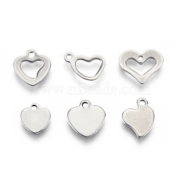 Non-Tarnish 201 Stainless Steel Charms, Laser Cut, Heart, Stainless Steel Color, 7~10.5x7.5~11x0.8mm, Hole: 1.2~1.4mm, 6 patterns, 1 pattern/200pcs(STAS-R118-04)