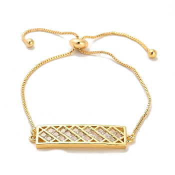 Cubic Zirconia Link Slider Bracelets, with Light Gold Brass Box Chains, Rectangle, Inner Diameter: 3-3/8 inch(8.5cm)