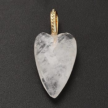 Natural Quartz Crystal Pendants, Rock Crystal Faceted Heart Charms with Brass Findings, Golden, 27x12x7mm, Hole: 6.5x4mm