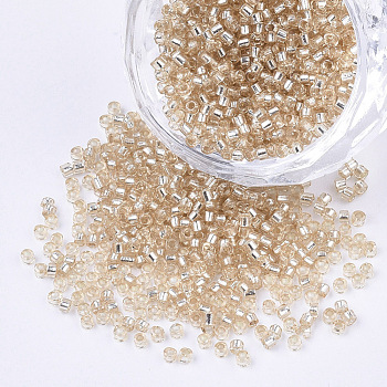 Glass Cylinder Beads, Seed Beads, Silver Lined, Round Hole, PeachPuff, 1.5~2x1~2mm, Hole: 0.8mm, about 8000pcs/bag, about 85~95g/bag