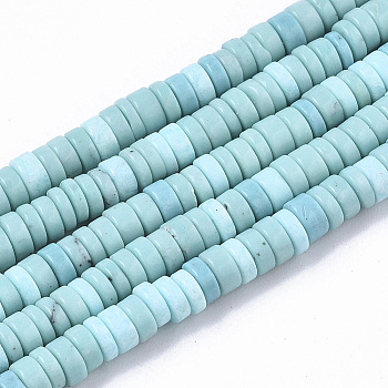 Synthetic Turquoise Beads Strands, Dyed, Heishi Beads, Disc, Pale Turquoise, 4x1~2mm, Hole: 0.7mm, about 195~213pcs/strand, 14.96 inch~15.31 inch(38~38.9cm)