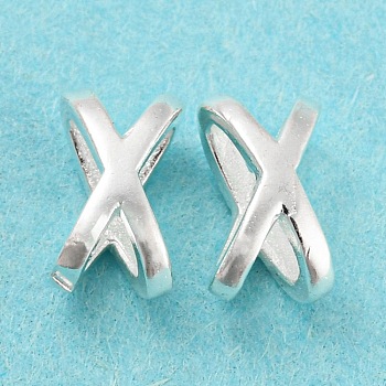 Brass Beads, Cadmium Free & Lead Free, Letter X Shape, 925 Sterling Silver Plated, 7x4x4mm, Hole: 4x2mm