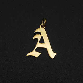 201 Stainless Steel Pendants, with Jump Ring, Old English, Letter, Laser Cut, Golden, Letter.A, 16.5x14.5x1mm, Hole: 3mm