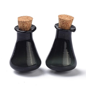 Glass Cork Bottles, Glass Empty Wishing Bottles, DIY Vials for Home Decorations, Black, 17x27mm