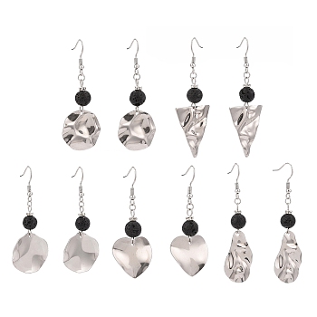 Natural Lava Rock Dangle Earrings for Women, with 316 Surgical Stainless Steel Earring Hooks, Mixed Shapes, Stainless Steel Color, 57~68mm, Pin: 0.7mm