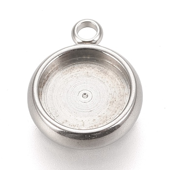 Tarnish Resistant 304 Stainless Steel Pendant Cabochon Settings, Lace Edge Bezel Cups, Flat Round, Stainless Steel Color, Tray: 8mm, 13x10.5x3mm, Hole: 1.8mm