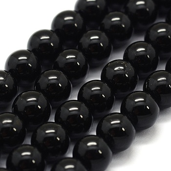 Natural Black Tourmaline Beads Strands, Grade AB+, Round, 4mm, Hole: 0.6mm, about 91pcs/strand, 15.7 inch(40cm)