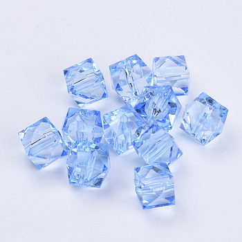 Transparent Acrylic Beads, Faceted, Cube, Light Steel Blue, 20x20x18mm, Hole: 2.5mm, about 120pcs/500g