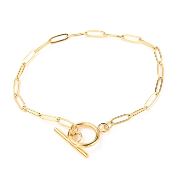 Unisex Vacuum Plating 304 Stainless Steel Paperclip Chain Bracelets, with Toggle Clasps, Golden, 7-7/8 inch(20cm)