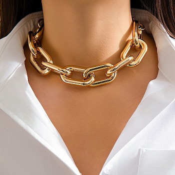 Chunky CCB Plastic Curb/Cable Chain Necklaces for Women, Golden, 10.75 inch(27.3cm)