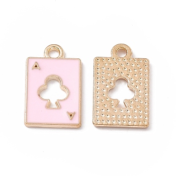 Alloy Pendant, with Enamel, Rectangle with Ace of Spades Charm, Golden, Pink, 18x11x1mm, Hole: 1.8mm