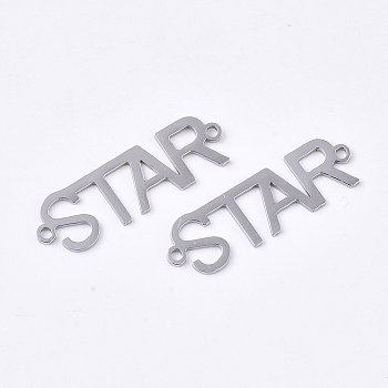 201 Stainless Steel Links connectors, Laser Cut Links, Word Star, Stainless Steel Color, 31x9.5x1mm, Hole: 1.5mm