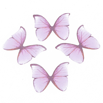 Two Tone Polyester Fabric Wings Crafts Decoration, for DIY Jewelry Crafts Earring Necklace Hair Clip Decoration, Butterfly Wing, Pearl Pink, 33x40mm