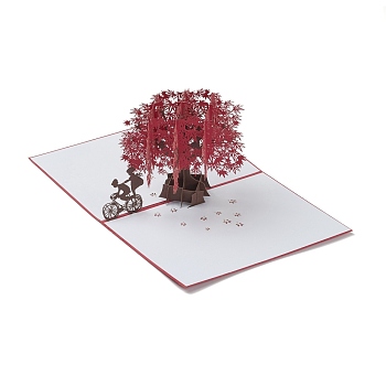 Rectangle 3D Red Maple Tree Pop Up Paper Greeting Card, with Envelope, Valentine's Day Wedding Birthday Invitation Card, Dark Red, 193x146x6mm