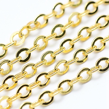 Brass Cable Chains, Soldered, Long-Lasting Plated, Flat Oval, Cadmium Free & Lead Free, Real 18K Gold Plated, Link: 2.5x2x0.3mm