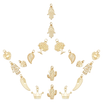 SUNNYCLUE 18Pcs 9 Styles Alloy Pendants, Long-Lasting Plated, with Jump Rings, Mixed Shapes, Real 18K Gold Plated, 2pcs/style