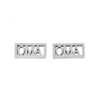 201 Stainless Steel Filigree Joiners, Rectangle with Word OMA, for Mother's Day, Stainless Steel Color, 15x7.5x1mm
