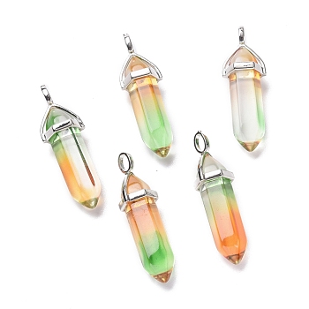 Faceted Bullet Glass Pointed Pendants, with Platinum Plated Brass Findings, Sandy Brown, 38~39.5x12.5x10mm, Hole: 5x3mm