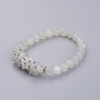 Natural White Moonstone Beaded Stretch Bracelets, with Cardboard Box, 2 inch(50mm)