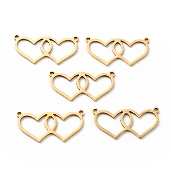 304 Stainless Steel Links Connectors, Double Heart, Golden, 13x26.5x1mm, Hole: 1.3mm