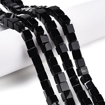 Natural Black Agate(Dyed & Heated) Beads Strands, Cube, 6~7x6~6.5x6~6.5mm, Hole: 1mm, about 60~61pcs/strand, 15~15.366''(38.1~39cm)