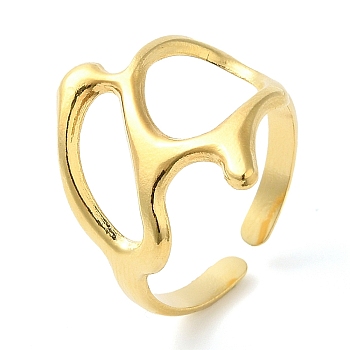 304 Stainless Steel Twist Hollow Open Cuff Ring for Women, Real 14K Gold Plated, Inner Diameter: 17mm