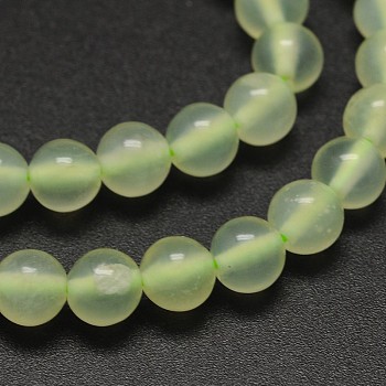Natural New Jade Round Beads Strands, 6mm, Hole: 1mm, about 65pcs/strands, 15.5 inch
