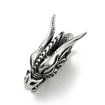 304 Stainless Steel Pendants, Dragon, Antique Silver, 41.5x20x18.5mm, Hole: 8.5mm