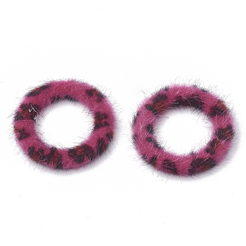Faux Mink Fur Covered Linking Rings, with Aluminum Bottom, Ring, Platinum, Camellia, 35.5x5mm