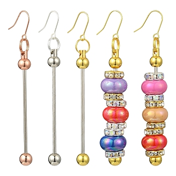 3 Pairs 3 Colors Plastic Dangle Earrings, with Iron Finding, Beadable Earrings for Women, Round, Mixed Color, 76x6.5mm, Pin: 0.9mm and 1.8mm, 1 pair/color
