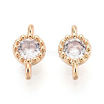 Brass Pave Cubic Zirconia Connector Charms, Flat Round Links, Real 18K Gold Plated, Clear, 7.5x4x2.5mm, Hole: 0.8~0.9mm(KK-N276-04G-01)
