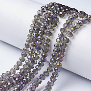 Electroplate Transparent Glass Beads Strands, Half Rainbow Plated, Faceted, Rondelle, Dark Gray, 3x2mm, Hole: 0.8mm, about 150~155pcs/strand, 15~16 inch(38~40cm)(EGLA-A034-T2mm-F11)