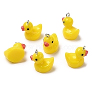 Opaque Resin Pendants, Duck Charms with Platinum Tone Iron Loops, Yellow, 19x12x18mm, Hole: 2mm(CRES-M023-01)