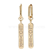 Brass Micro Pave Clear Cubic Zirconia Huggie Hoop Earrings, for Valentine's Day, with Cardboard Boxes, Rectangle with Word LOVER, Real 18K Gold Plated, 50mm, Pin: 1mm(EJEW-JE04413-02)