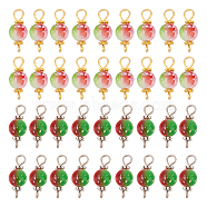 100Pcs 2 Colors Spray Painted Resin Connector Charms, with Iron Loops, Two Tone, Red & Green, Round, Platinum & Golden, 19.5x8.5mm, Hole: 2~3mm(FIND-AR0003-09)