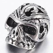 316 Surgical Stainless Steel Beads, Skull, Antique Silver, 10.5x7x7mm, Hole: 1.2mm(STAS-F160-06AS)