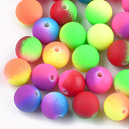Rubberized Style Acrylic Beads, Round, Mixed Color, 8x7mm, Hole: 2mm, about 1750pcs/500g(MACR-T023-32A)