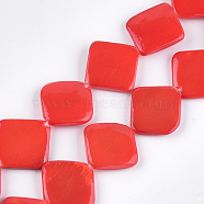 Spray Painted Freshwater Shell Beads, Rhombus, Orange Red, 12~13x12~13x2~4mm, Hole: 0.5mm, about 31pcs/strand, 15.1 inch(SHEL-T010-06D)