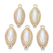 Porcelain Links Connectors, with Light Gold Plated Brass Findings, Horse Eye, Creamy White, 26x11x4mm, Hole: 1.8mm(KK-N235-037F)