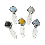 Flower Tibetan Style Alloy Bookmark Clips, Mixed Natural Gemstone Bookmarks, 82x31x8mm(AJEW-JK00263)