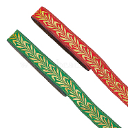 2 Bundles 2 Colors  Ethnic Style Polyester Ribbons, Jacquard Ribbon, Leaf Pattern, Red & Green, Mixed Color, 1 inch(25mm), about 7.44 yards(6.8m)/bundle, 1 bundle/color(OCOR-FG0001-57B)