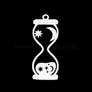 201 Stainless Steel Pendants, Laser Cut, Hourglass/Sand Clock, Stainless Steel Color, 31.5x12x1mm, Hole: 1.5mm(STAS-T056-LA698-1)