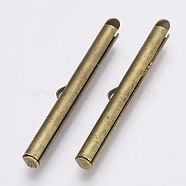 Brass Slide On End Clasp Tubes, Slider End Caps, Antique Bronze, 5.5~6x40x4mm, Hole: 1x3mm, Inner Diameter: 3mm(X-KK-Q747-11I-AB)