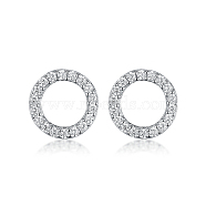 Elegant and Chic S925 Silver Diamond Circle Stud Earrings, Silver, 10x10mm(RA3365)