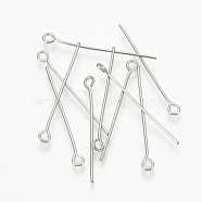 304 Stainless Steel Eye Pin, Stainless Steel Color, 30x0.7mm, Hole: 2mm(STAS-S076-74-30mm)