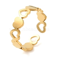 Hollow Heart 304 Stainless Steel Open Cuff Rings for Women, Real 18K Gold Plated, 5mm(RJEW-N048-09G)