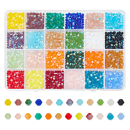 24 Strands 24 Colors Imitate Austrian Crystal Bicone Frosted Glass Beads Strands, Grade AA, Faceted, Mixed Color, 4x4mm, Hole: 1mm, about 87~89pcs/strand, 13.19~13.39 inch(33.5~34cm), 1 strand/color(GLAA-AR0001-58)