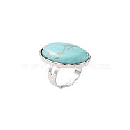 Gemstone Rings, Synthetic Turquoise, with Platinum Brass Findings, Oval, Adjustable, Sky Blue, 18mm(RJEW-C094-2)