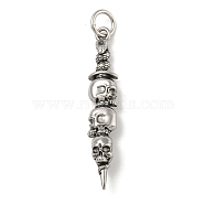 316 Surgical Stainless Steel Big Pendants, with Jump Ring, Sword with Skull Charm, Antique Silver, 56x9.5x10mm, Hole: 7mm(STAS-Z073-78AS)