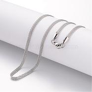 304 Stainless Steel Necklace, Mesh Chains, with Lobster Clasps, Stainless Steel Color, 19.69 inch(500mm), 3mm(MAK-K004-04P)
